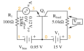 Common-base circuit for SPICE AC analysis