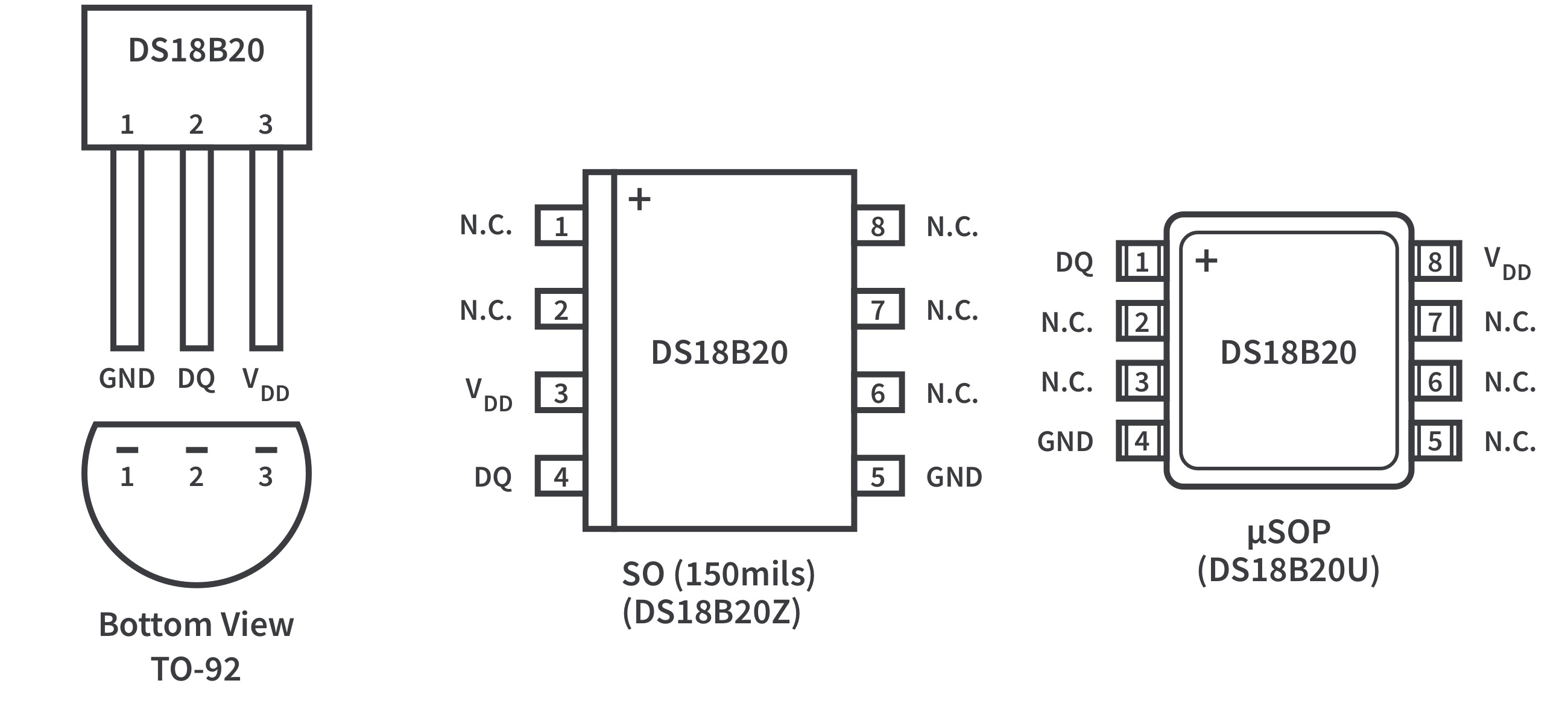 Figure 4. DS180B20 pinout. Figure 4. DS180B20 pinout.