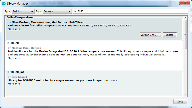 Figure 6 - DallasTemperature library selection