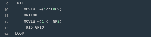 Code in lines 9 to 14 there is nothing new, we already know how to configure GP2 as general-purpose output pin. Code in lines 9 to 14 there is nothing new, we already know how to configure GP2 as general-purpose output pin.