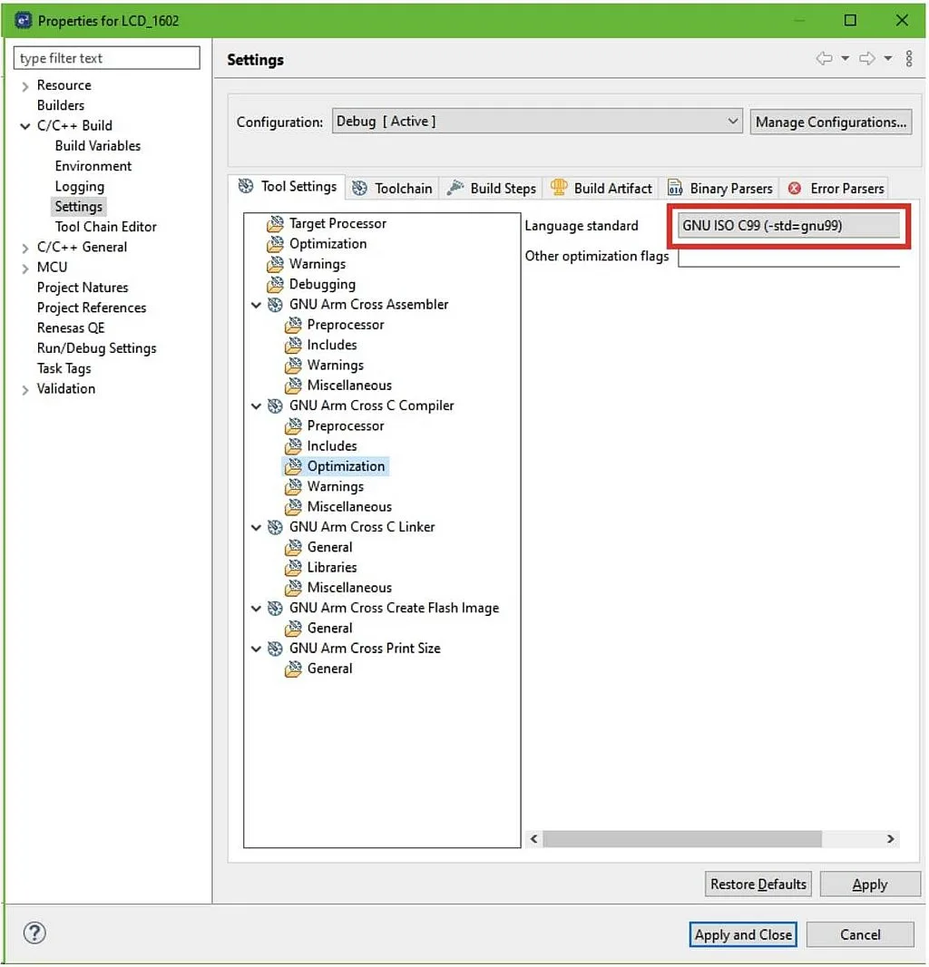 Compiler settings Compiler settings