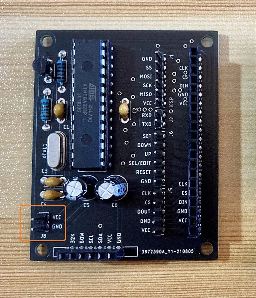 Digital Clock MCU PCB Power Header (J8) Digital Clock MCU PCB Power Header (J8)