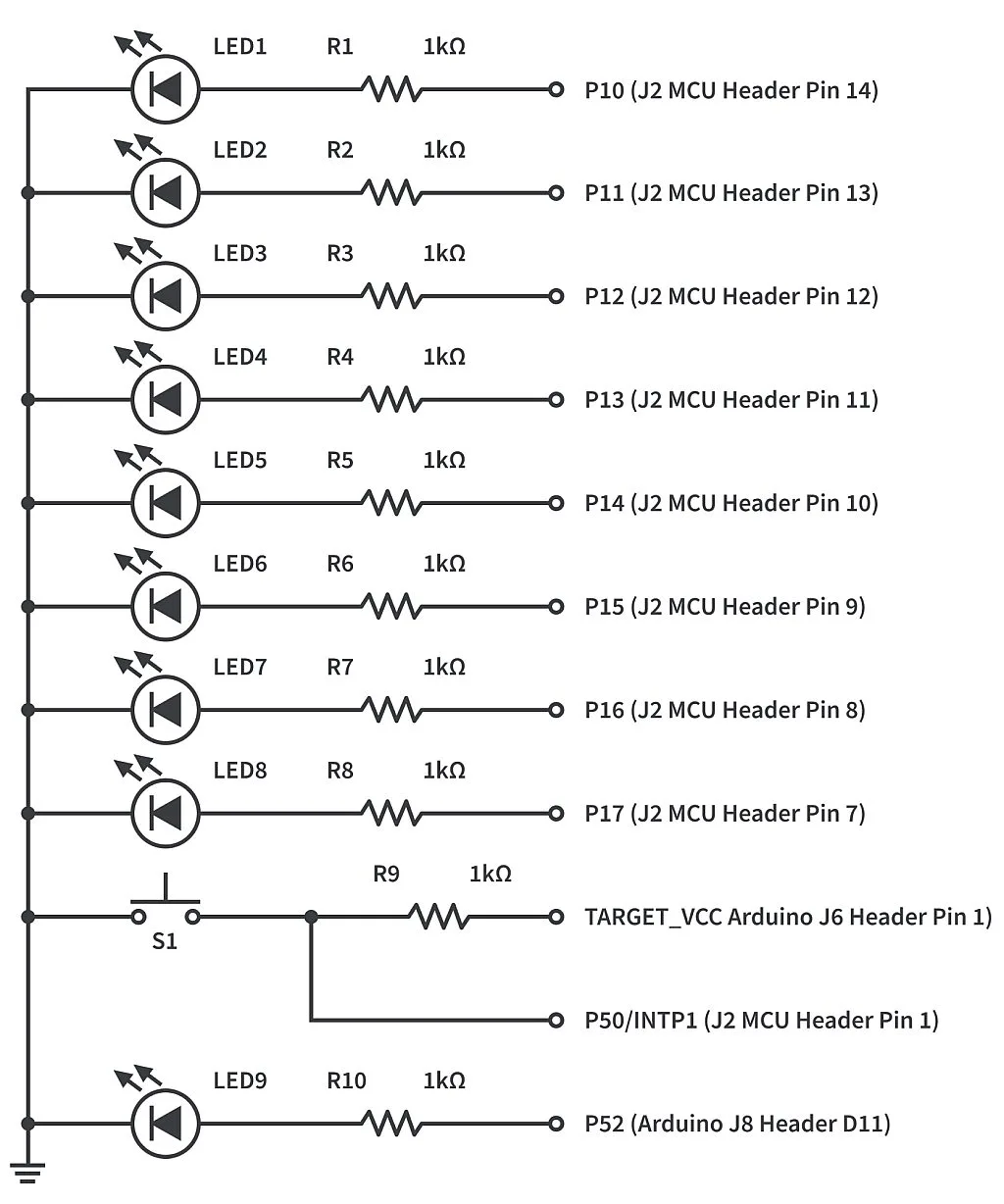 Figure 10. INTP1 Interrupt Demo Schematic Diagram. Figure 10. INTP1 Interrupt Demo Schematic Diagram.