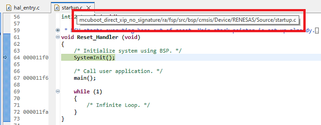 Starting at the “mcuboot_direct_xip_no_signature” project Starting at the “mcuboot_direct_xip_no_signature” project