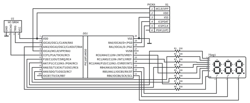 PIC18 F14 K50 HC SR04 7 segment display PIC18 F14 K50 HC SR04 7 segment display