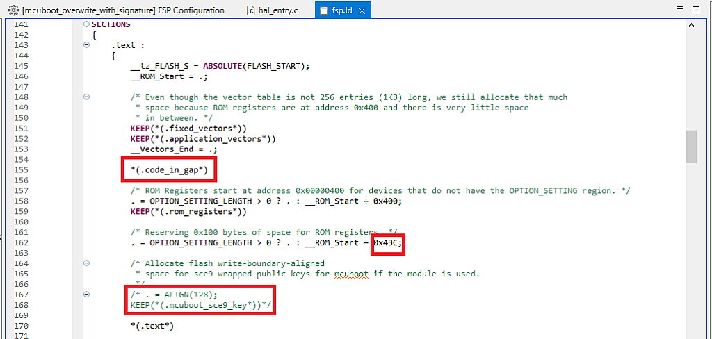 Figure 19 - Changes in the “fsp.ld” file Figure 19 - Changes in the “fsp.ld” file