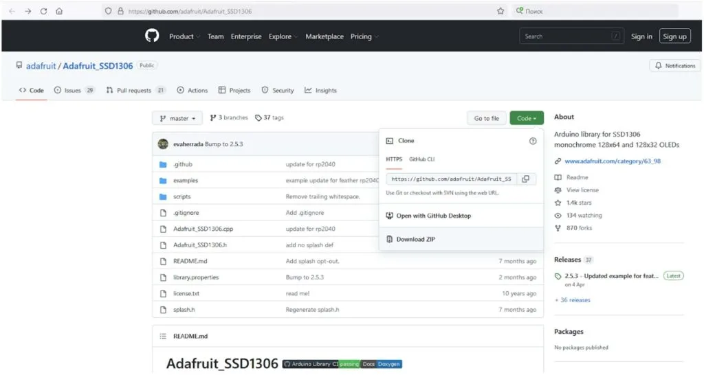Downloading the Adafruit SSD1306 library Downloading the Adafruit SSD1306 library