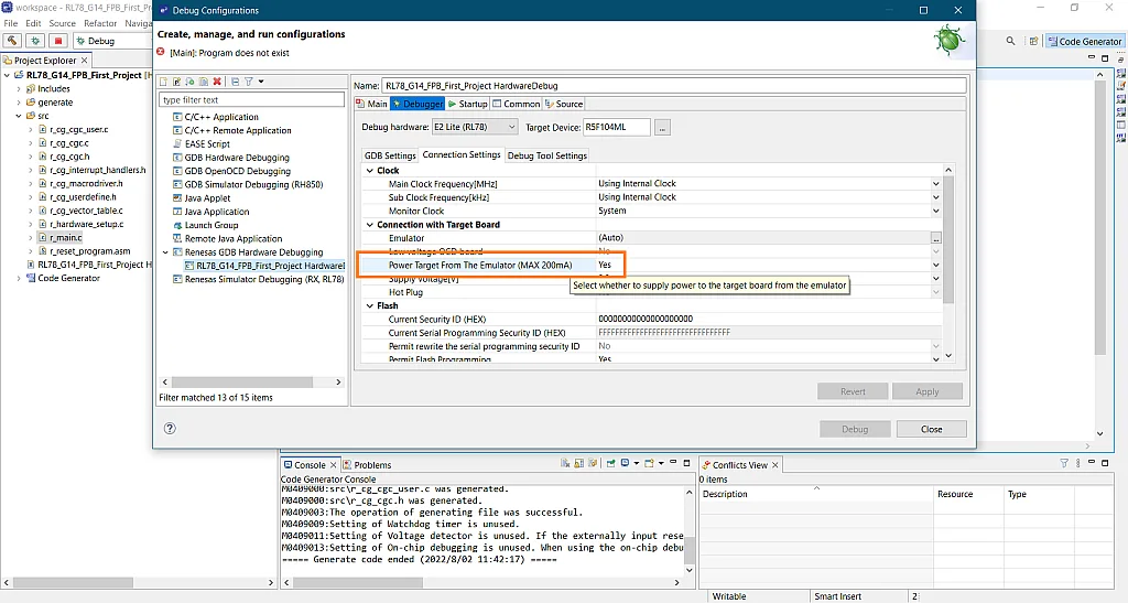 Figure 43. Disabling Power Target From The Emulator. Figure 43. Disabling Power Target From The Emulator.