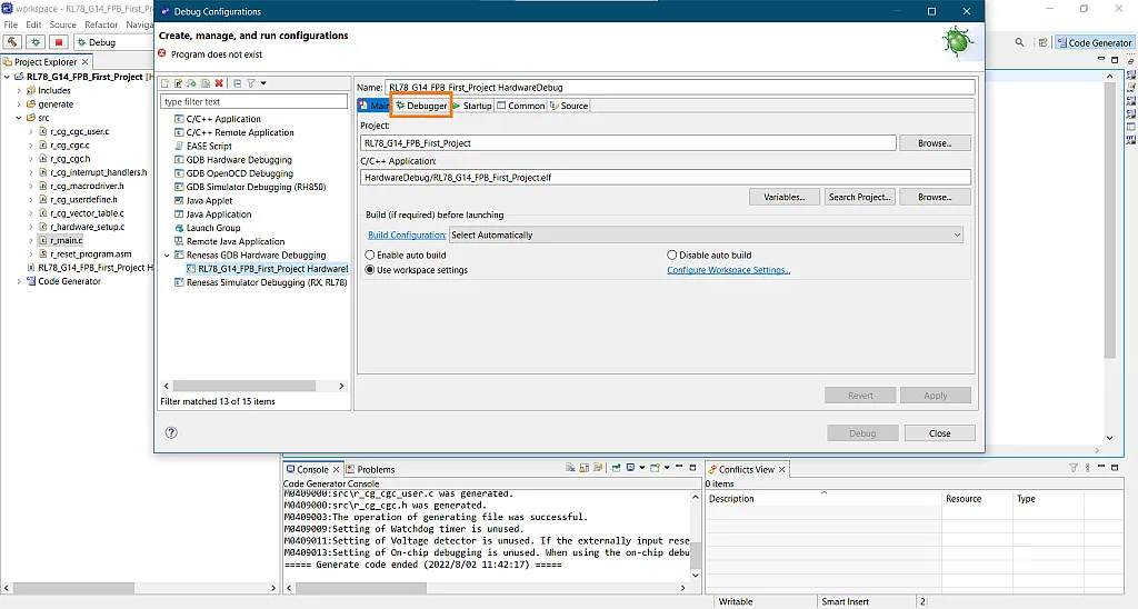 Figure 41. Debugger Settings. Figure 41. Debugger Settings.