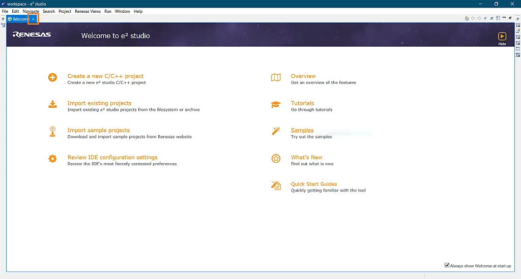 E2 studio welcome page E2 studio welcome page