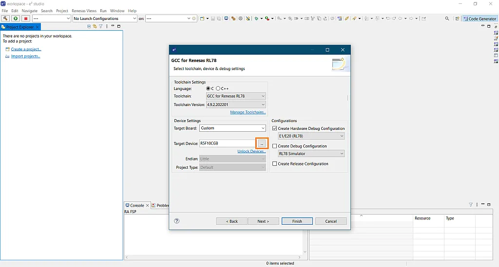Figure 25. Setting the Toolchain, Device, and Debug Settings. Figure 25. Setting the Toolchain, Device, and Debug Settings.