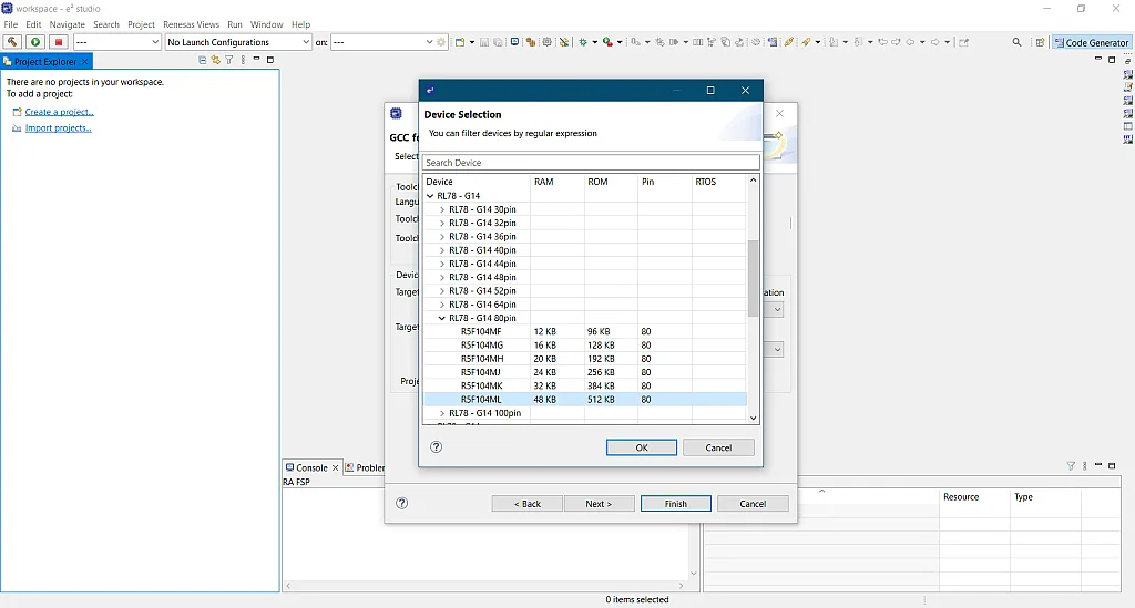 Figure 27. Selecting the R5F104ML Part Number. Figure 27. Selecting the R5F104ML Part Number.