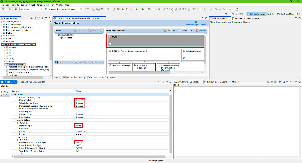 Properties of the “MCUboot” stack Properties of the “MCUboot” stack