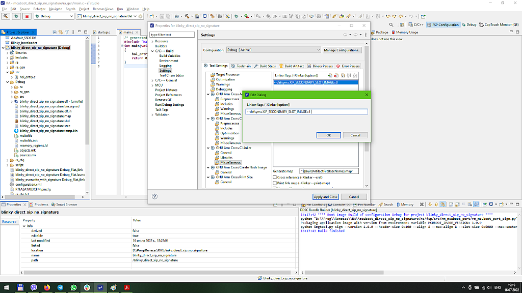 Changing the value of the “XIP_SECONDARY_SLOT_IMAGE” macro Changing the value of the “XIP_SECONDARY_SLOT_IMAGE” macro