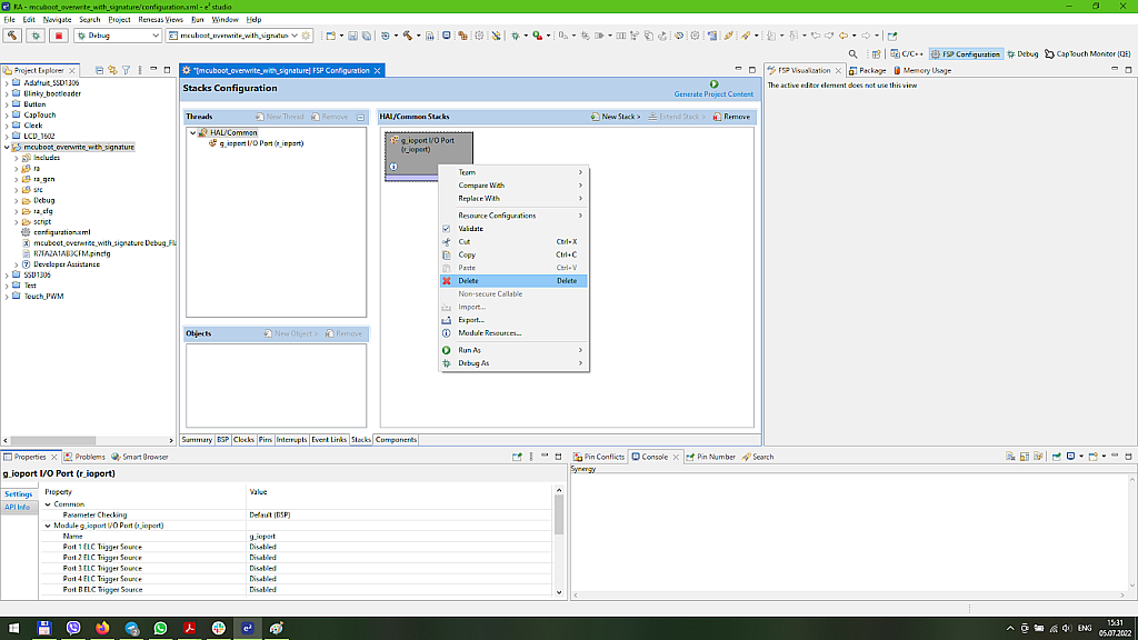 Figure 4 - Deleting of the “g_ioport I/O Port” stack Figure 4 - Deleting of the “g_ioport I/O Port” stack