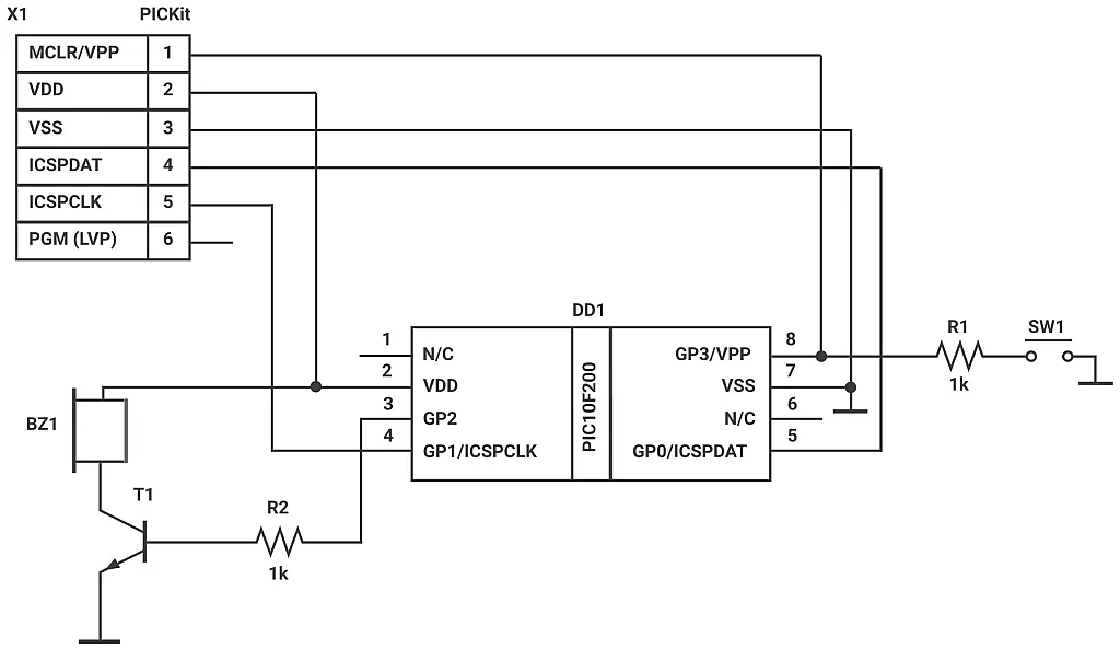 Figure 3 - The schematic diagram of a doorbell with an electromagnetic buzzer. Figure 3 - The schematic diagram of a doorbell with an electromagnetic buzzer.