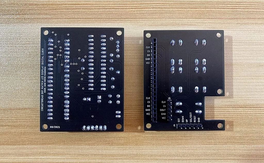Top layer of the Digital Clock PCBs with the components soldered Top layer of the Digital Clock PCBs with the components soldered