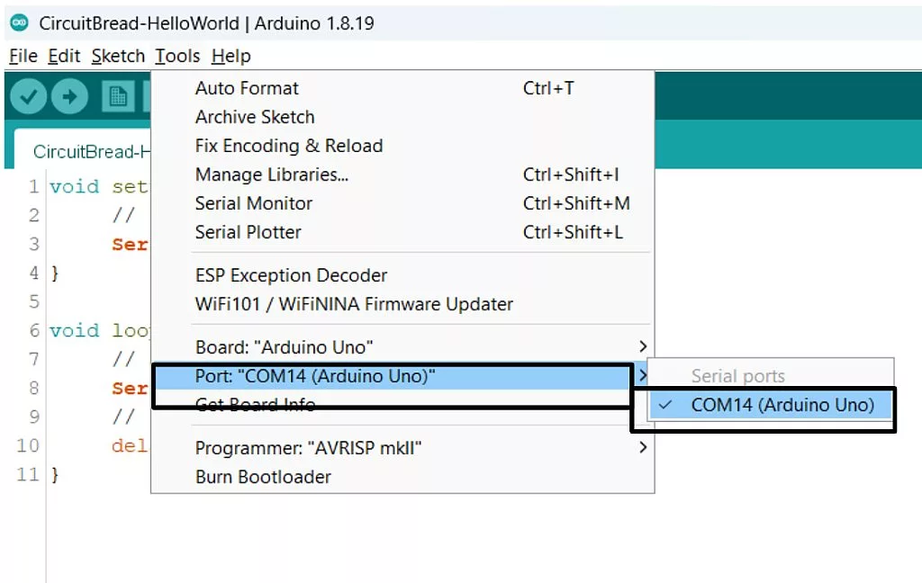 Figure 8.2: Port selection from the Tools section Figure 8.2: Port selection from the Tools section