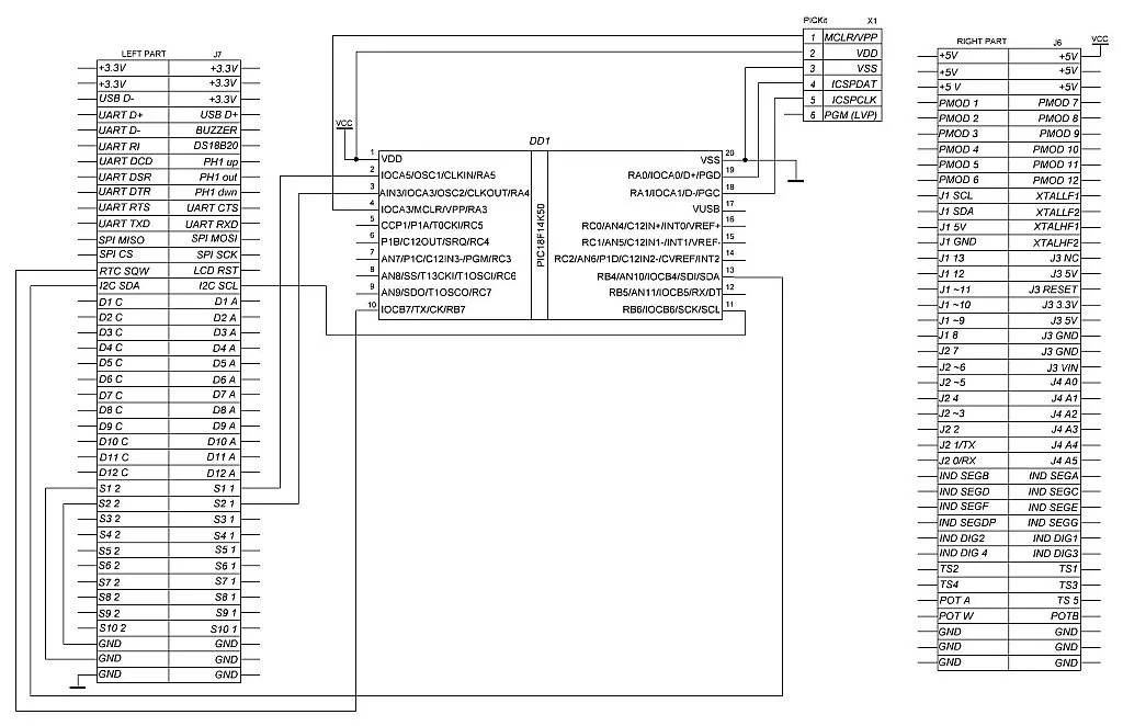 Schematic diagram with the PIC18F14K50 with Universal board Schematic diagram with the PIC18F14K50 with Universal board
