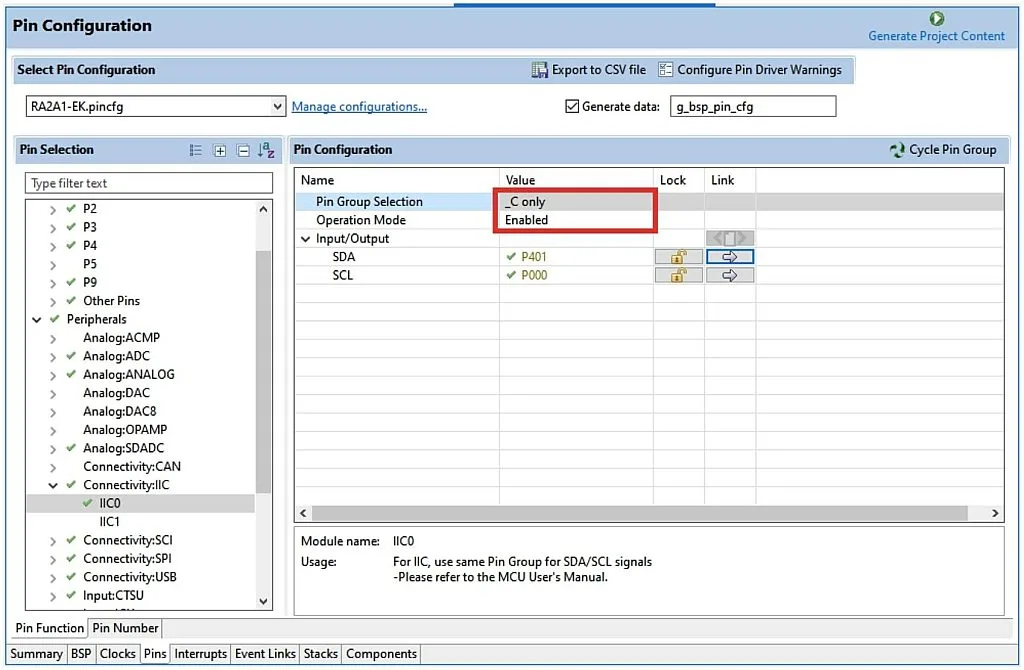 IIC0 module pin configuration IIC0 module pin configuration