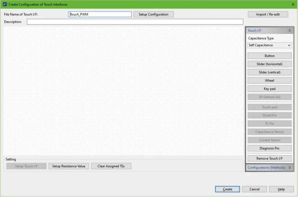 Create configuration touch interface window Create configuration touch interface window