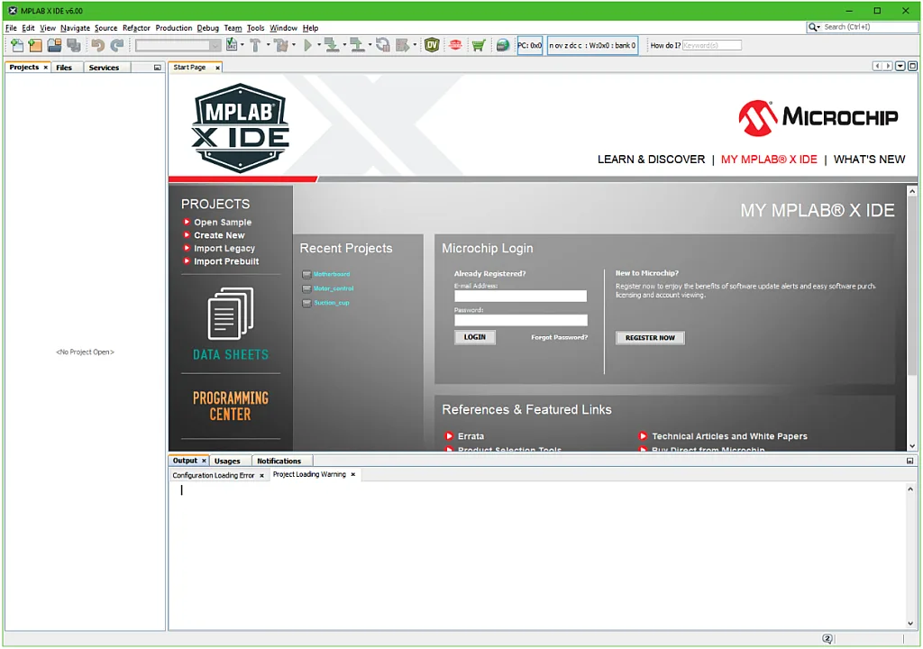 Figure 7 - MPLAB X IDE Main Screen Figure 7 - MPLAB X IDE Main Screen