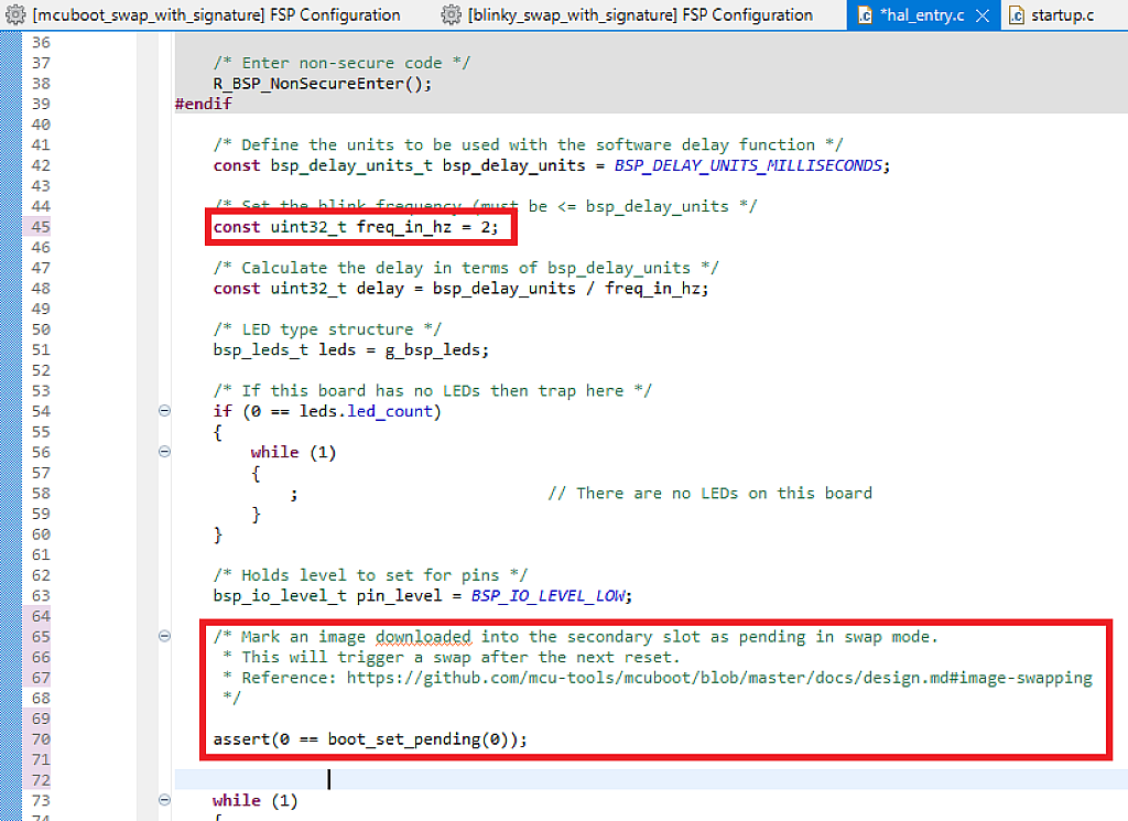 Figure 30 - Changes in the “hal_entry.c” file Figure 30 - Changes in the “hal_entry.c” file