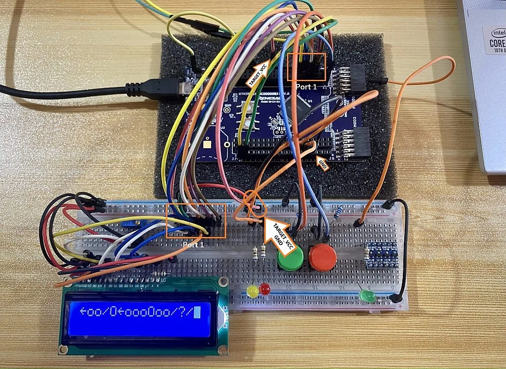 RL78/G14 FPB and 1602 LCD connection. RL78/G14 FPB and 1602 LCD connection.