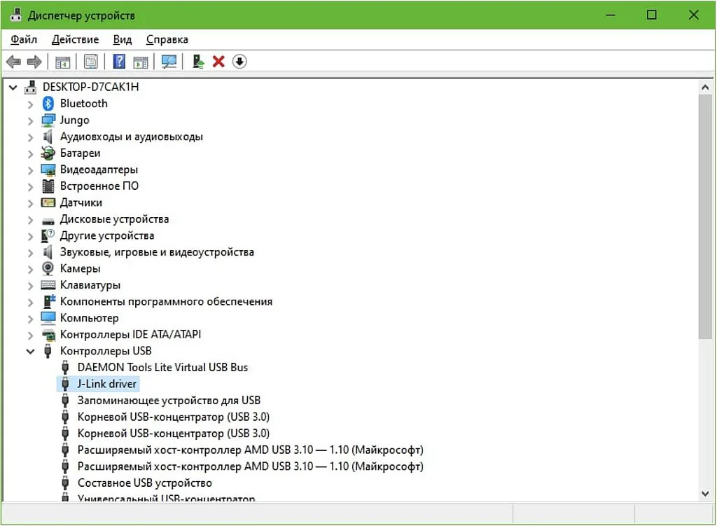 Figure 11 - Device Manager with the J-Link Device Connected Figure 11 - Device Manager with the J-Link Device Connected