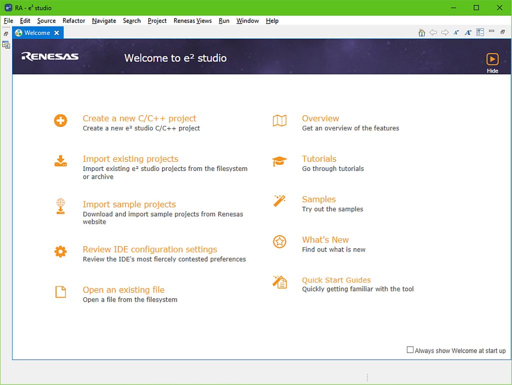 Figure 13 - e2 Studio IDE Welcome Window Figure 13 - e2 Studio IDE Welcome Window
