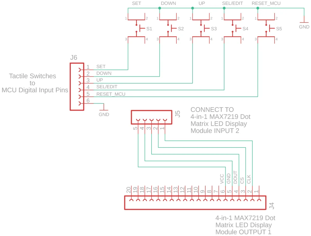 Dot Matrix LED Display Digital Clock Tactile Switches PCB Schematic Diagram Dot Matrix LED Display Digital Clock Tactile Switches PCB Schematic Diagram