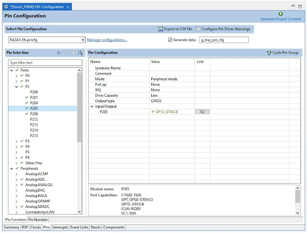 P205 pin configuration P205 pin configuration