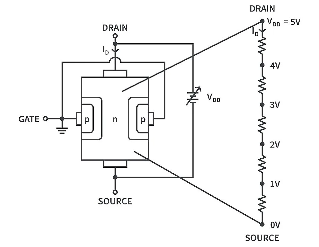 JFET channel as a spread out resistor JFET channel as a spread out resistor