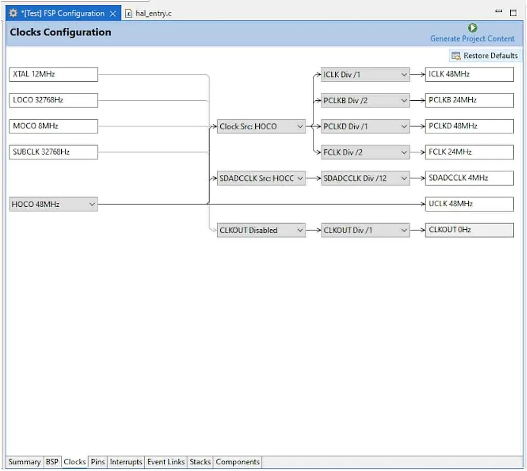 Figure 7 - Clock Tab of the FSP Configuration Figure 7 - Clock Tab of the FSP Configuration