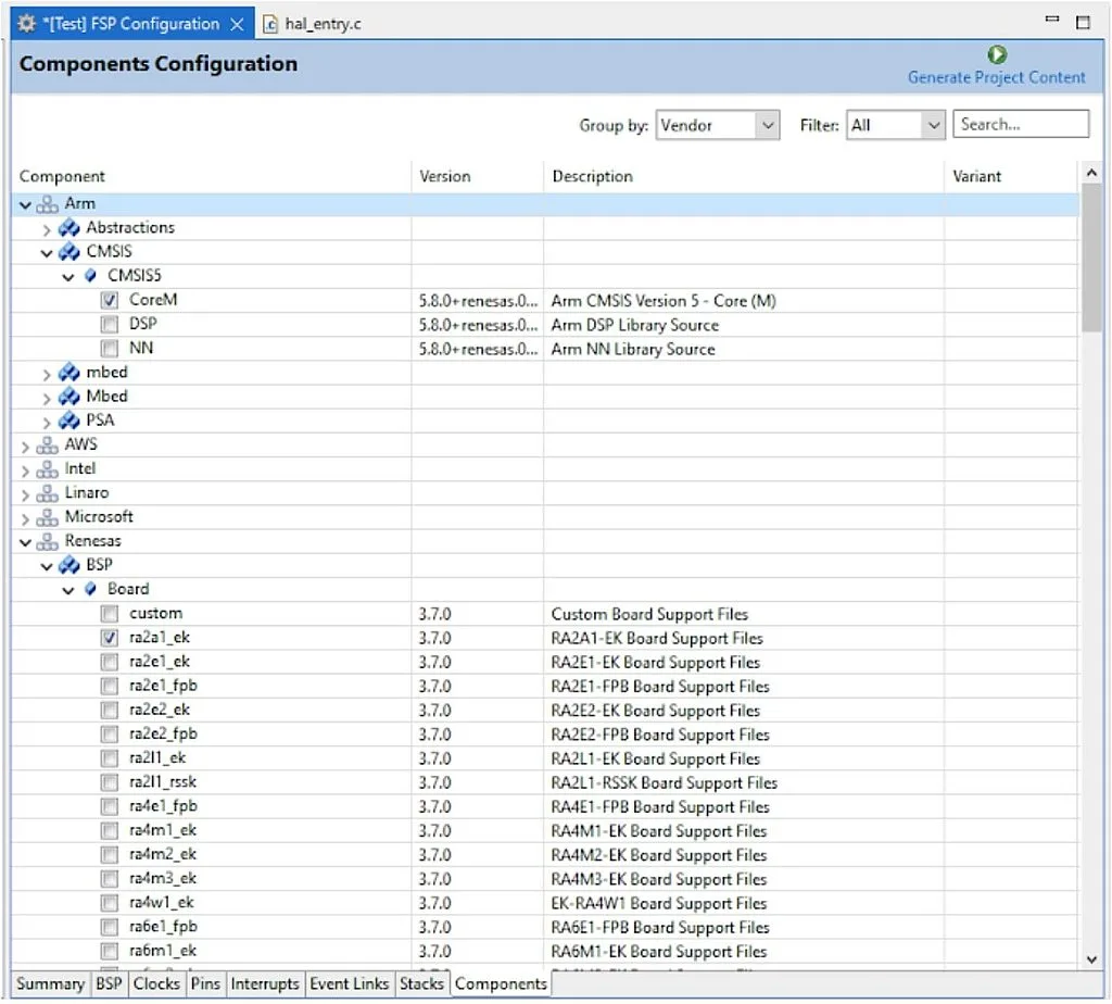 Figure 10 - Components Tab of the FSP Configuration Figure 10 - Components Tab of the FSP Configuration