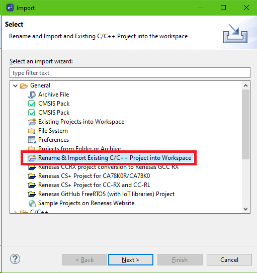 Selecting the import option