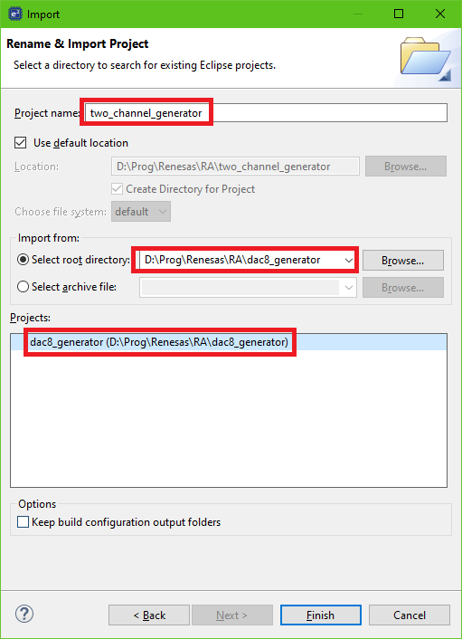 Figure 2 - “Rename & Import Project” window