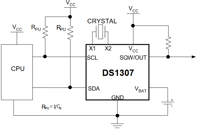 Connection diagram of the DS1307 chip