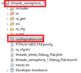 Opening the configuration of the “threadx_semaphore_1” project