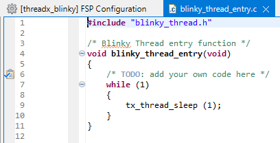 Initial content of the “blinky_thread_entry.c”