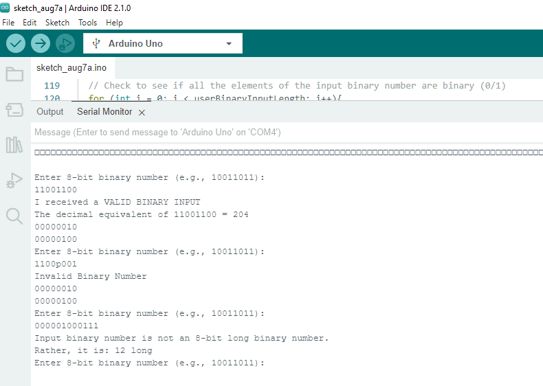 Output of the serial monitor